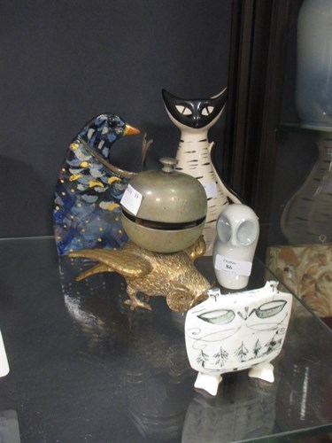 Lot 86 - A brass table bell cast as an owl, a Royal Dux...