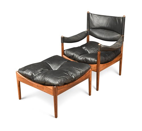 Lot 272 - Kristian Solmer-Vedel for Soren Wiladsen, a Danish rosewood and leather  Modus armchair and ottoman, circa 1965