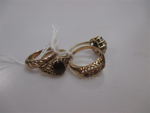 Lot 194 - Two 9ct stone set dress rings, a dress ring...