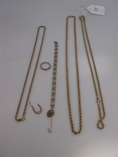 Lot 183 - Three 9ct rope chains, a 9ct gate bracelet, a...
