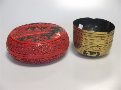 Lot 59 - A Chinese cinnabar box and five Thai lacquer...