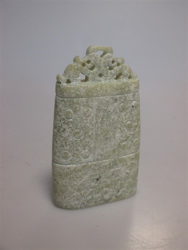 Lot 167 - A Chinese leaf green jade bell, Han dynasty
