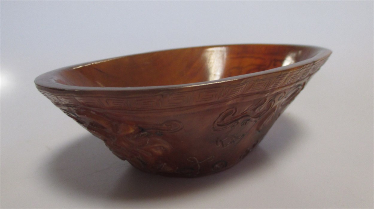 Lot 85 - A Chinese buffalo horn libation cup