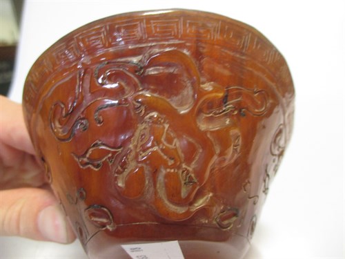 Lot 85 - A Chinese buffalo horn libation cup
