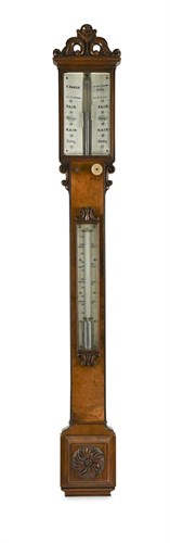 Lot 331 - A 19th century walnut stick barometer by C. Baker, London