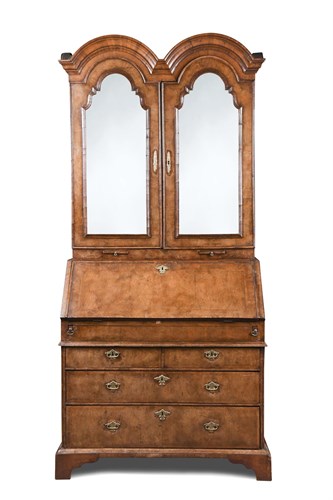 Lot 361 - A Queen Anne and later walnut bureau bookcase