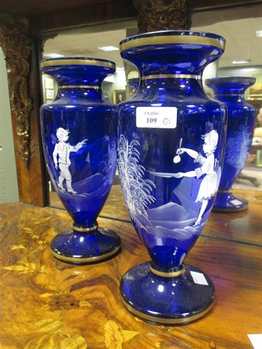 Lot 109 - A pair of Mary Gregory type glass vases, a...
