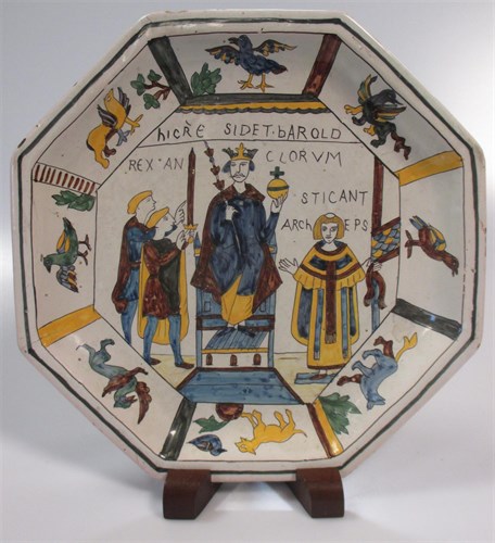 Lot 128 - A French faience 'Bayeux' octagonal dish,...