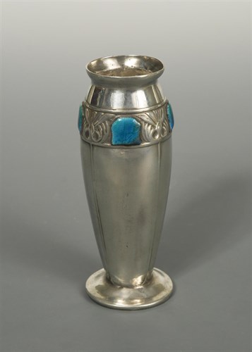 Lot 152 - Liberty & Co., a Tudric pewter and enamel spill vase, No. 02460