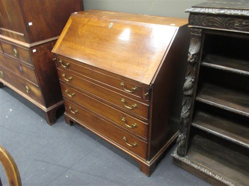 Lot 381 - A Georgian mahogany bureau with well, 98 x 98...