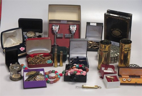 Lot 198 - Two small decorated WWI trench art shell cases,...