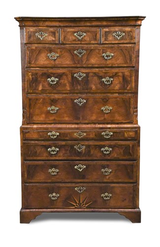 Lot 365 - A George I figured walnut chest on chest