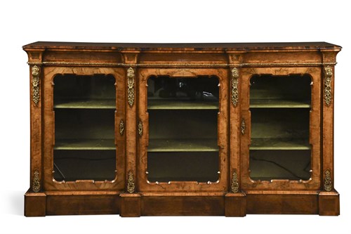 Lot 447 - A mid-Victorian burr walnut and inlaid breakfront credenza