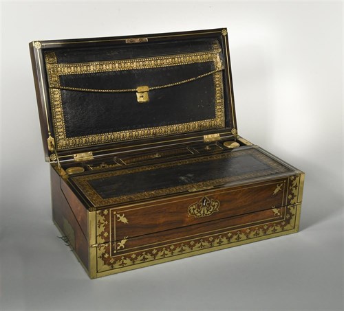 Lot 308 - A good Regency rosewood and cut brass inlaid writing box
