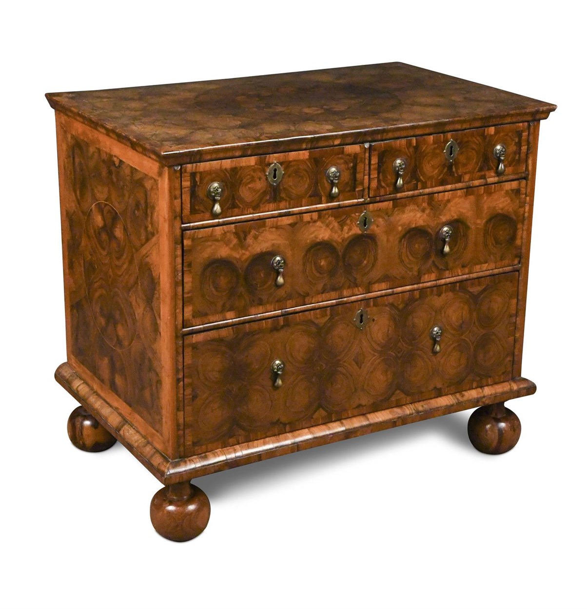 Lot 346 - A William & Mary laburnum oyster-veneer chest of drawers