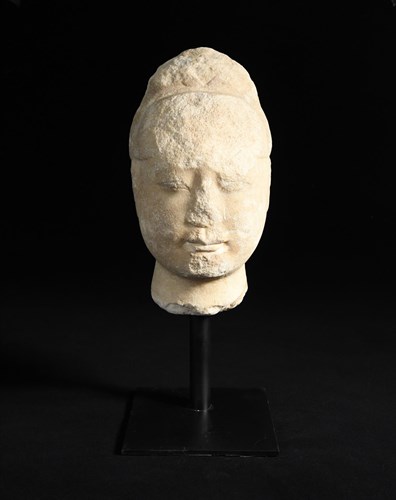 Lot 280 - A rare white marble head of a buddhist donor, Tang dynasty