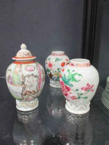 Lot 88 - Three Oriental vases, one retaining the cover...