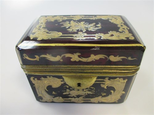 Lot 166 - A 19th century French ruby glass and gilt...