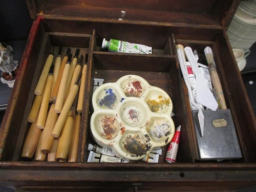 Lot 113 - Three boxes of artists materials including an...