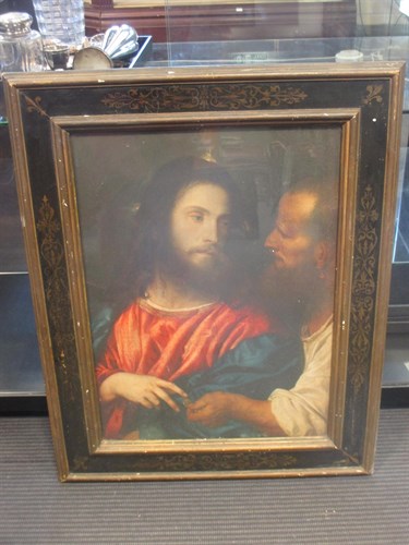 Lot 231 - After Titian 'Christ', coloured print in an...