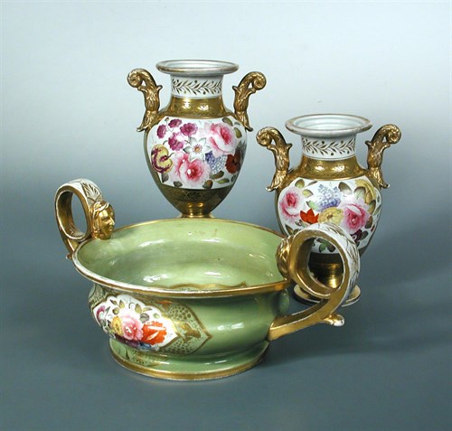 Lot 18 - A pair of Miles Mason two handled vases, circa 1810