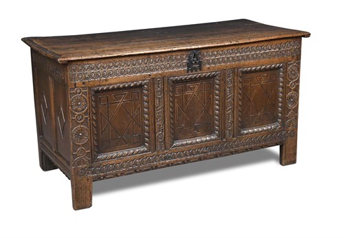 Lot 351 - A 17th century oak panelled coffer