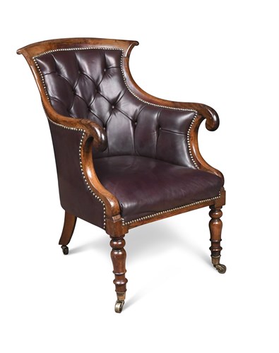 Lot 387 - A Regency rosewood framed library armchair,...
