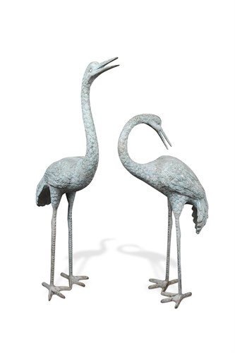 Lot 451 - A pair of Eastern bronze models of Cranes