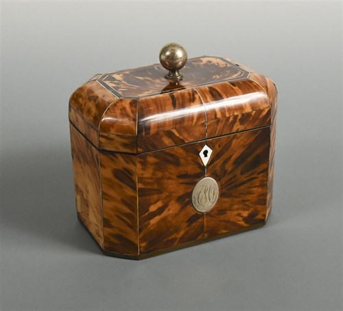 Lot 283 - A 19th century tortoiseshell tea caddy