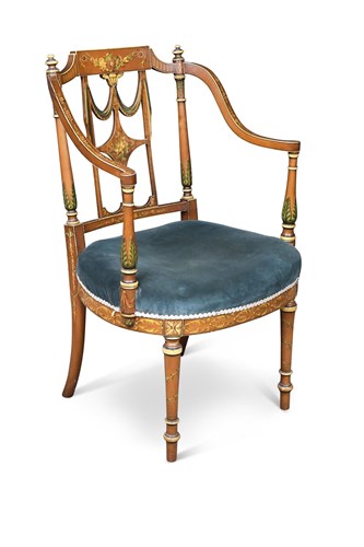 Lot 416 - A late 19th century satinwood armchair in the manner of Sheraton