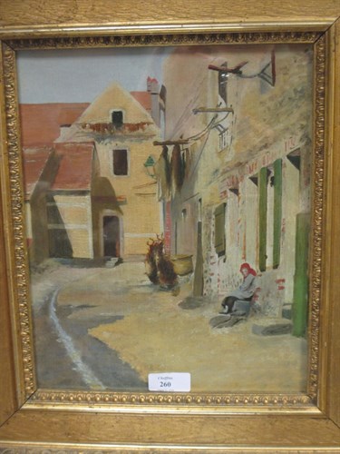 Lot 260 - A French street scene, oil on canvas, 28 x 23cm