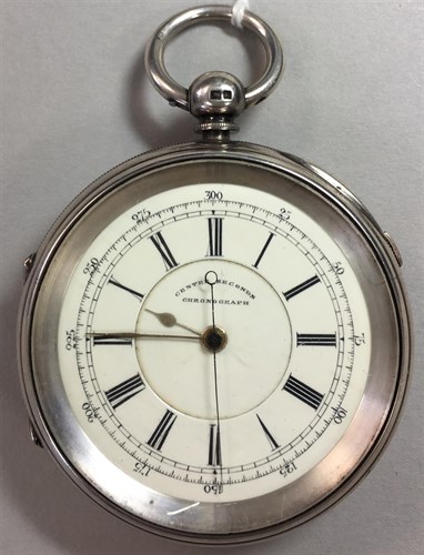 Lot 168 - JW Reeley & Sons - A silver open faced chronograph pocket watch