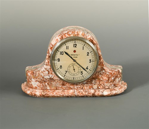 Lot 159 - A 20th century bezel winding marble mantel clock signed 'Zenith'