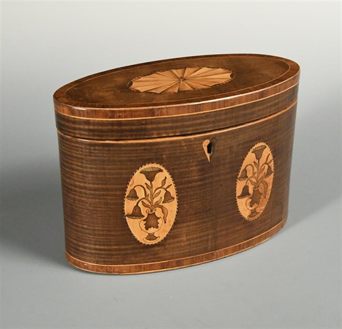 Lot 282 - A 19th century oval sycamore tea caddy