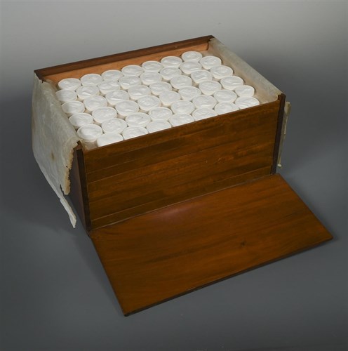 Lot 317 - A large collection of 19th century Grand Tour plaster portrait intaglios within a fitted mahogany case
