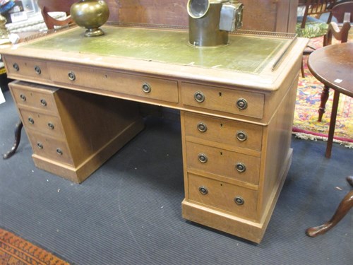 Lot 396 - A late Victorian oak pedestal writing desk, 74...
