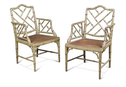 Lot 430 - A pair of painted faux bamboo armchairs