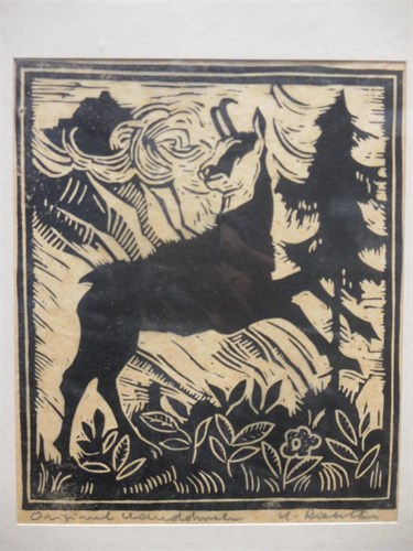 Lot 270 - Two wood block prints of Chamois by H. Richter...