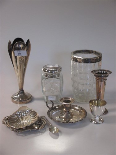 Lot 201 - A silver chamber stick, two silver specimen...