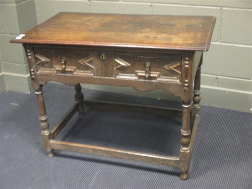 Lot 390 - A late 17th century style oak side table with...