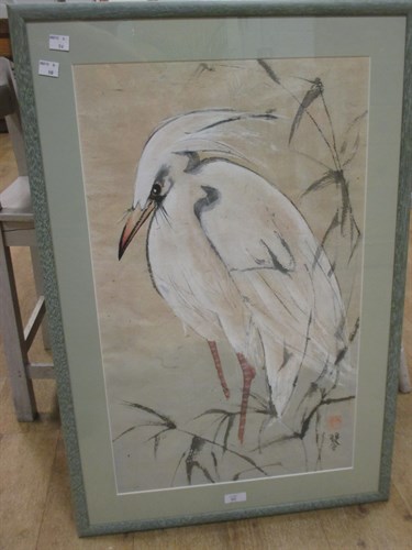 Lot 305 - Chinese school, Crane, watercolour, 63 x 38m