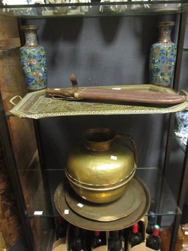 Lot 107 - A large antique brass water carrier, three...