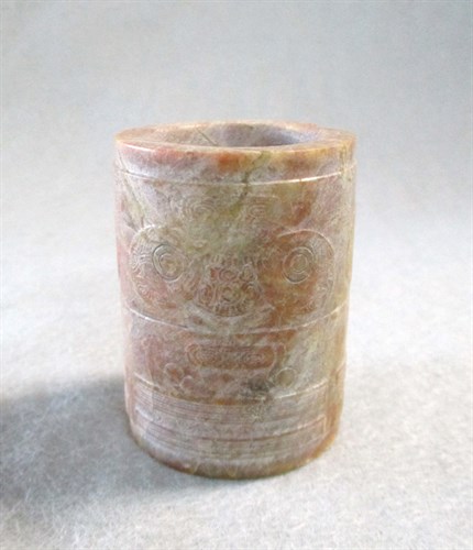 Lot 202 - A jade opaque buff cong, possibly Liangzhu culture