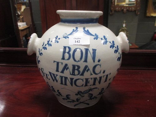 Lot 142 - A Delft drug jar, 21cm high