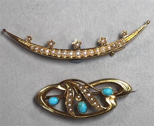 Lot 176 - A late 19th century seed pearl crescent brooch...