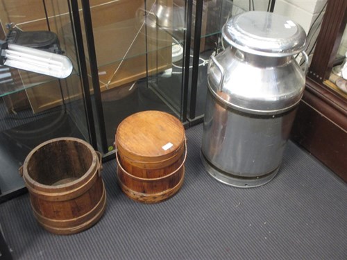 Lot 365 - A milk churn together with two coopered...
