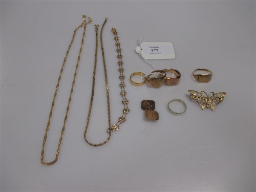 Lot 177 - A collection of 9ct jewellery including three...