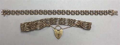 Lot 387 - A 9ct gold five bar gatelink bracelet and another bracelet