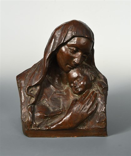 Lot 71 - A mid-20th century Continental terracotta bust of the Madonna and Child