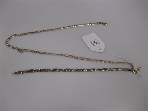 Lot 186 - A hallmarked 9ct gold figaro link necklace and...